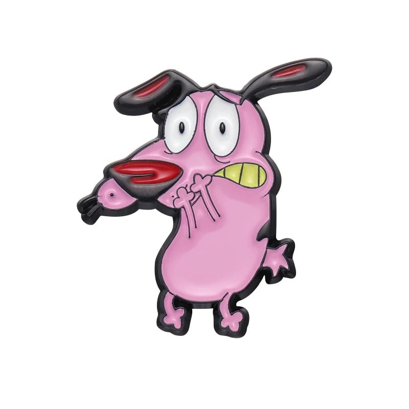 Courage Cowardly Dog Pink Enamel Brooch Pin - Kids Lapel Badge