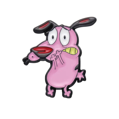Courage Cowardly Dog Pink Enamel Brooch Pin - Kids Lapel Badge