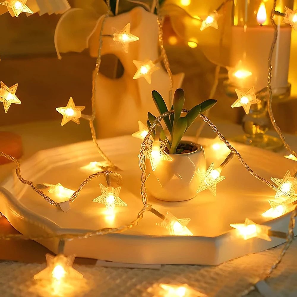 LED Star String Lights 20ft USB Battery Warm White Fairy Lights