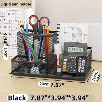 Black Mesh Desk Organizer Caddy with Pencil Holder Storage Baskets