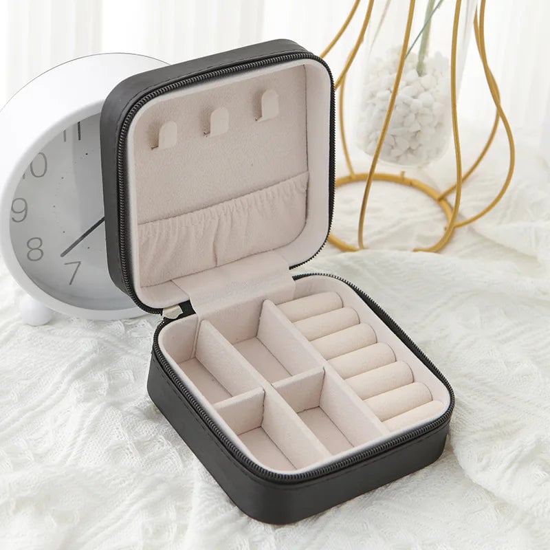 Single Layer Leather Travel Jewelry Box - Classic Black White Pink
