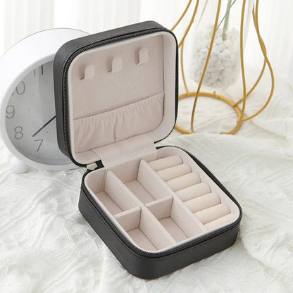 Single Layer Leather Travel Jewelry Box - Classic Black White Pink