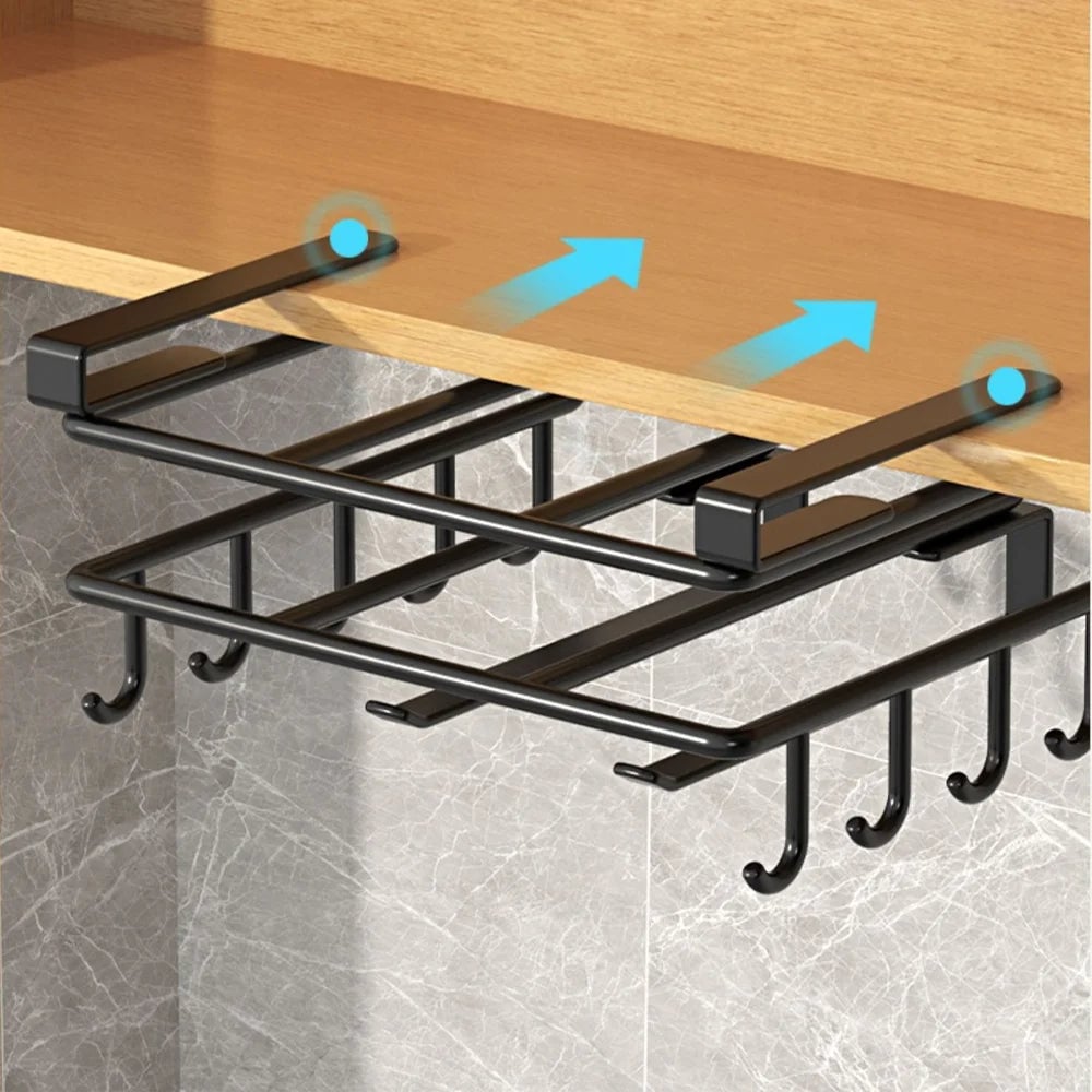 Under Cabinet Hanging Organizer Rack Multi-Hook Kitchen Storage