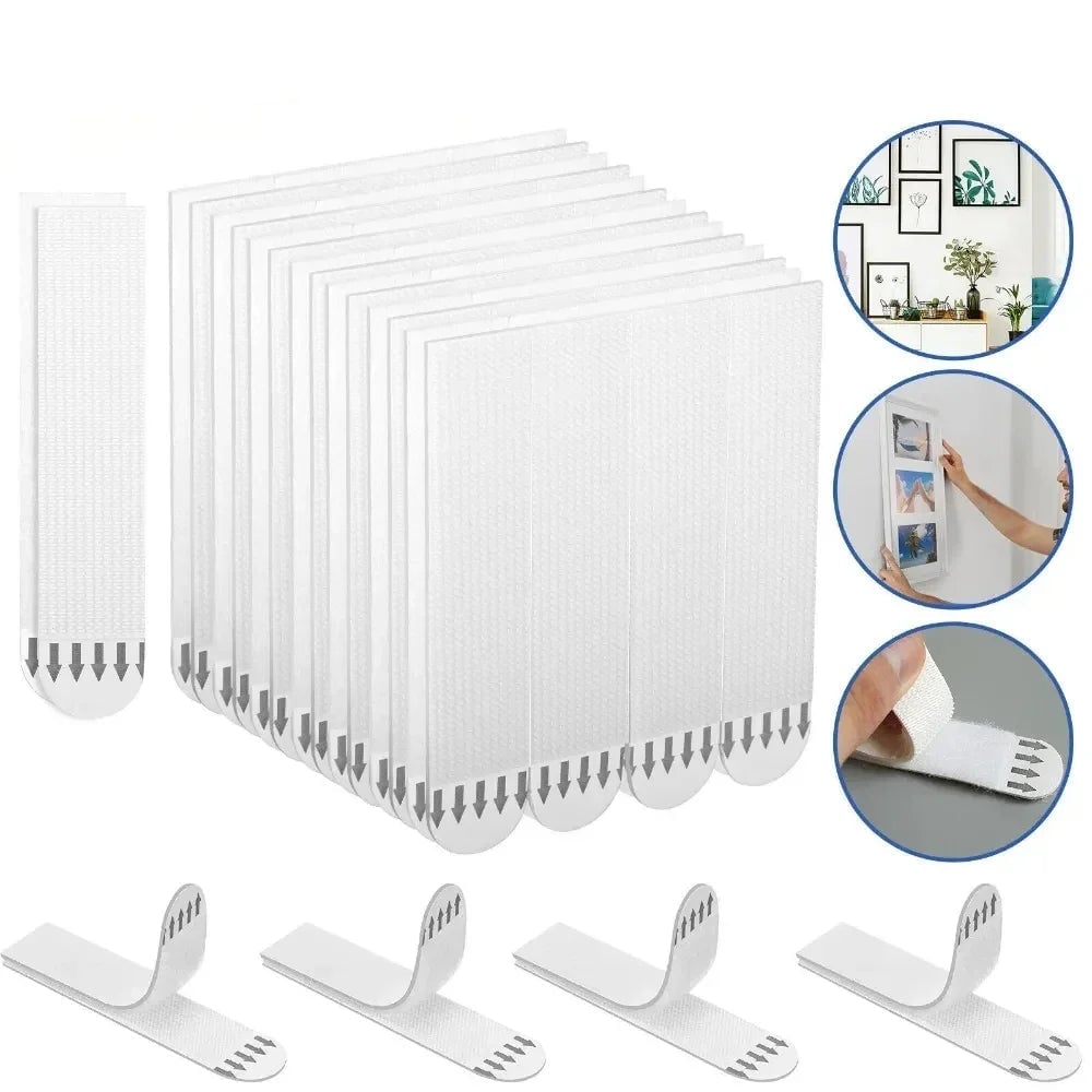 12 Pairs Double-Sided Adhesive Wall Strips Tool-Free Removable Hooks