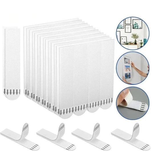 12 Pairs Double-Sided Adhesive Wall Strips Tool-Free Removable Hooks