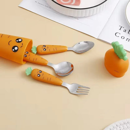 Stainless Steel Cartoon Spoon Fork Set Kids Baby Feeding Utensils