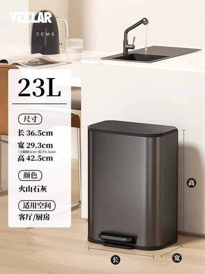 Large Stainless Steel Kitchen Bin - Italian Style High-Grade Waste