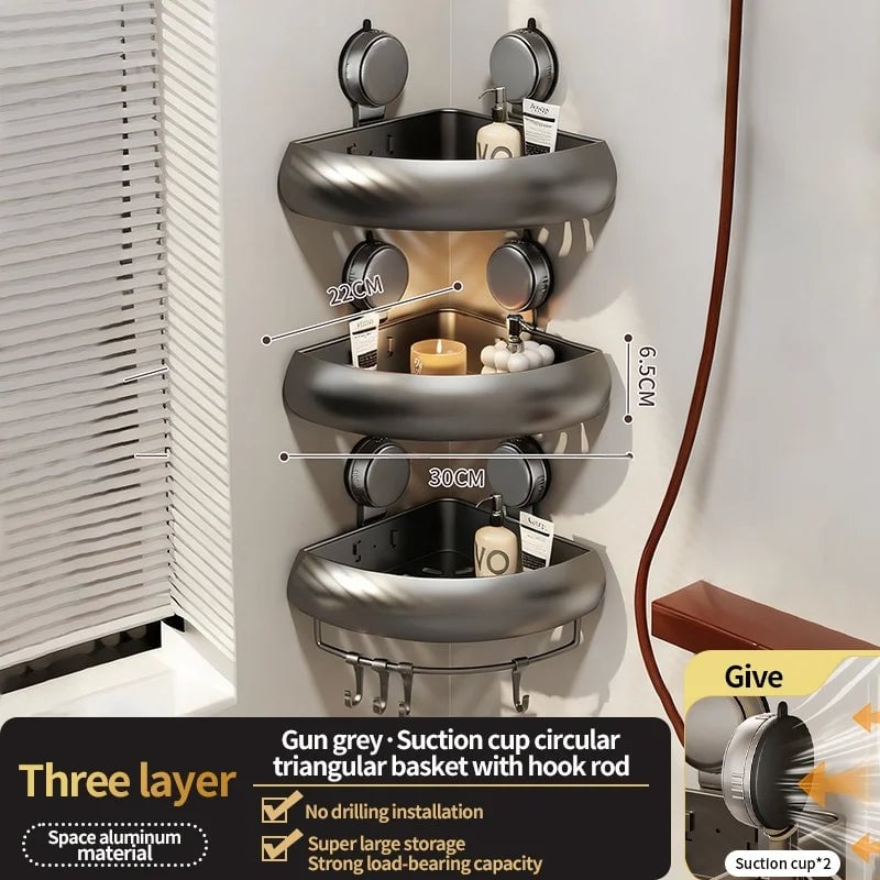 Suction Cup Corner Shelf Triangle Wall Mount Bathroom Organizer