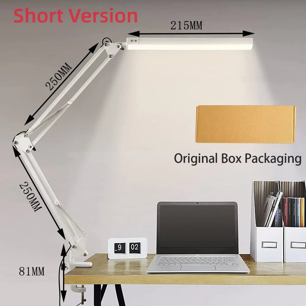 10W LED Clamp Desk Lamp - Swing Arm, 10 Brightness Levels, 3 Modes