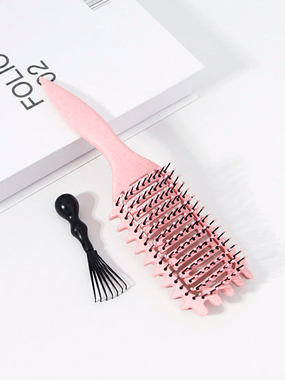 2pc Hollowed Curly Hair Styling Brush Set + Comb Cleaner - Real Wigs