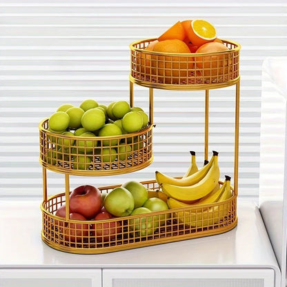 Stainless Steel Multi-Layer Round Fruit Basket Storage Display Rack