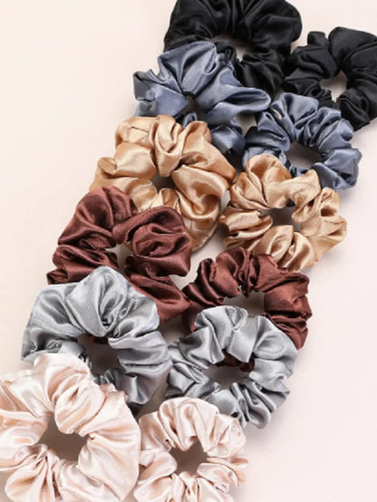 12pc Mixed Color Satin Hair Rings Elastic Ponytail Holders Women