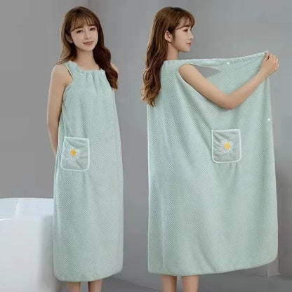 Coral Velvet Wearable Bath Towel - Fast Drying Beach Spa Bathrobe