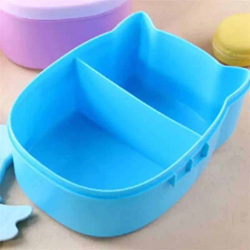 Kids Portable Bento Lunch Box Plastic Food Container with Cartoon Cutlery