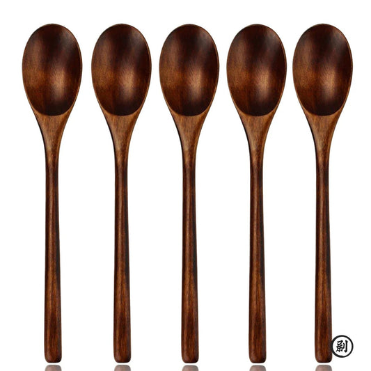 5-Piece Natural Wooden Spoon Fork Set Eco-Friendly Kitchen Utensils