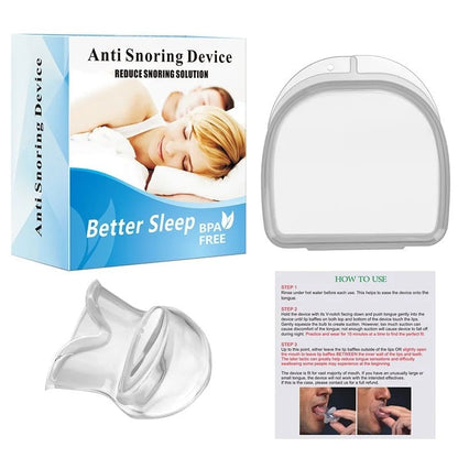 Silicone Tongue Retainer Anti Snore Device - Sleep Apnea Relief Aid