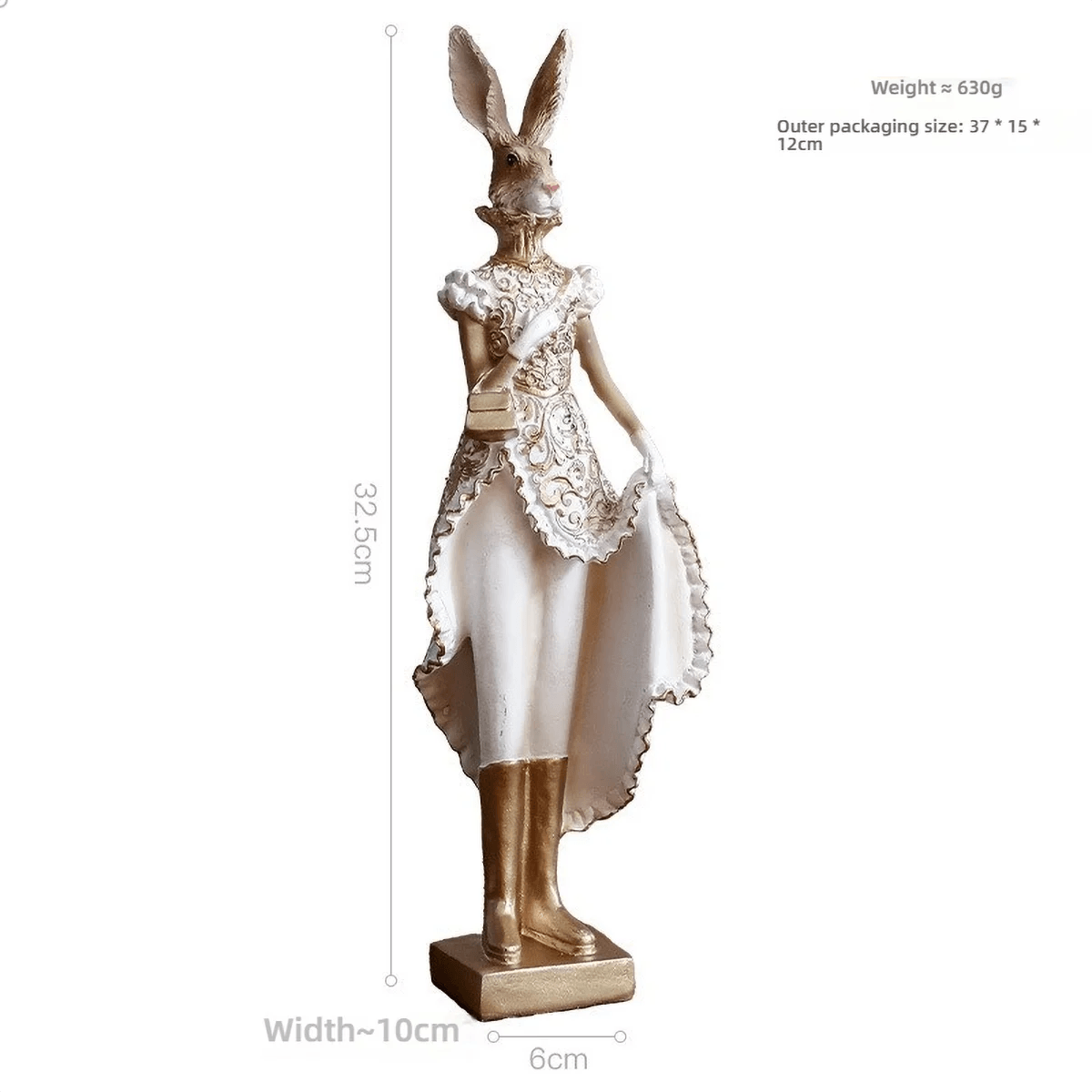 32.5cm Gold White Resin Rabbit Sculpture Fantasy Home Decor
