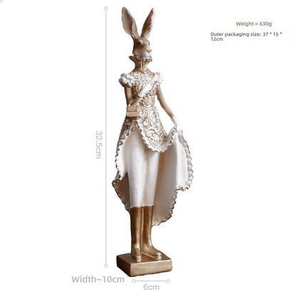 32.5cm Gold White Resin Rabbit Sculpture Fantasy Home Decor