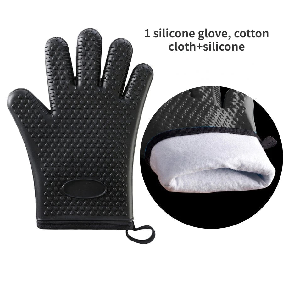 Heat Resistant Silicone Oven Mitts Anti-Scald BBQ Baking Gloves