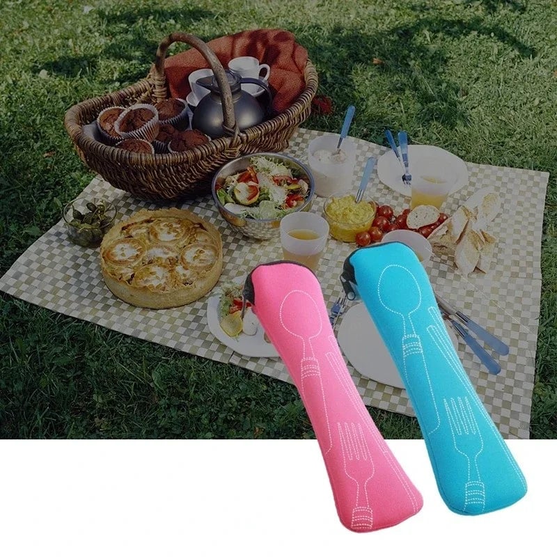 Portable Cutlery Storage Box - Travel Dinnerware Organizer Bag