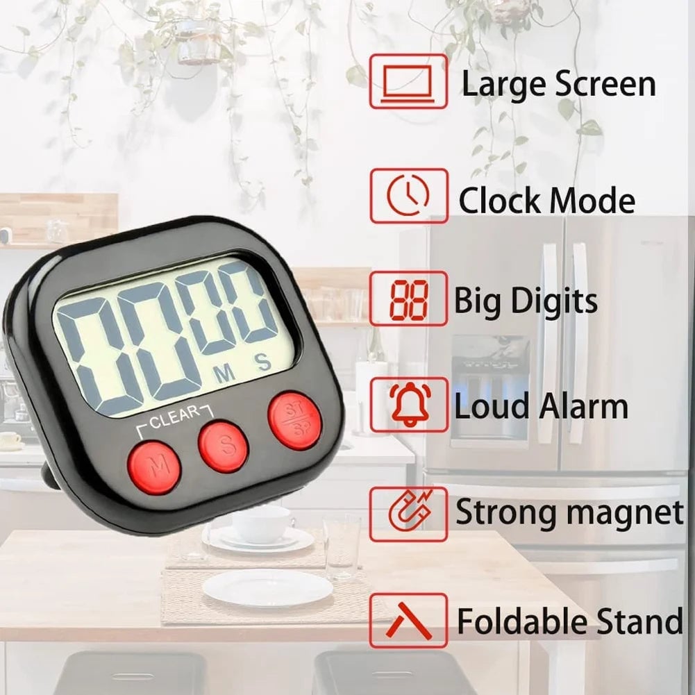 Digital Kitchen Timer Magnetic LCD Display Countdown Stopwatch Clock