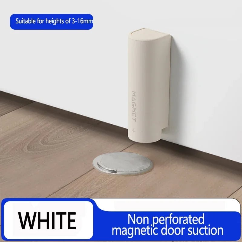 Stainless Steel Magnetic Door Stopper - Nail-Free Gray Black Base