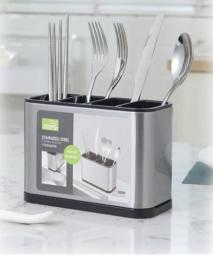 Plastic Kitchen Cutlery Organizer with Drain - Knife Spoon Fork Stand