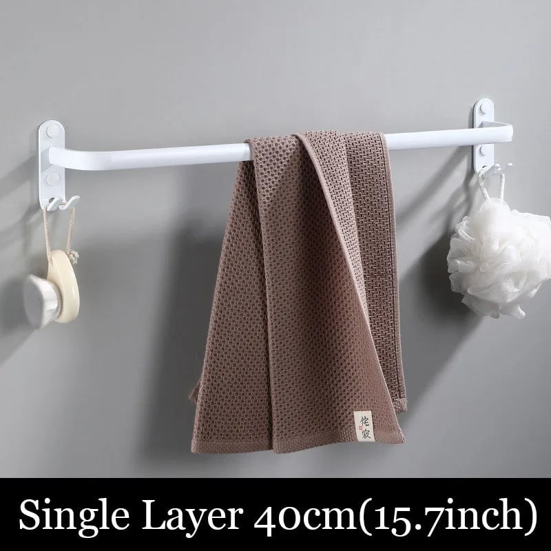 White Aluminum Wall Mount Bathroom Towel Rack Bar with Shelf Hook