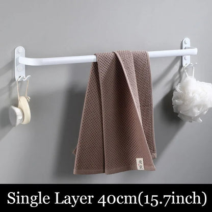 White Aluminum Wall Mount Bathroom Towel Rack Bar with Shelf Hook