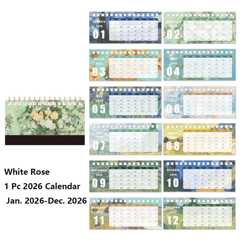 2026 Monthly Desk Calendar Vintage Painting Design With Memo Notes