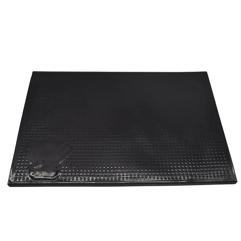 Non-Slip Black Barber Station Mat with Clippers Scissors Storage