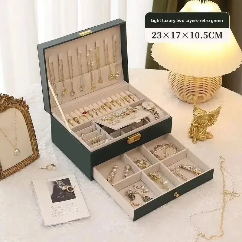 Large Capacity PU Leather Jewelry Box Multi-Compartment Storage Case
