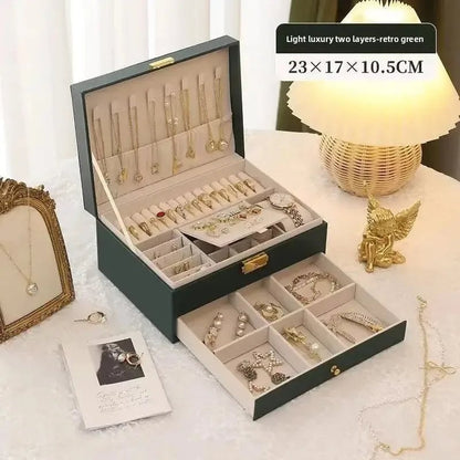 Large Capacity PU Leather Jewelry Box Multi-Compartment Storage Case