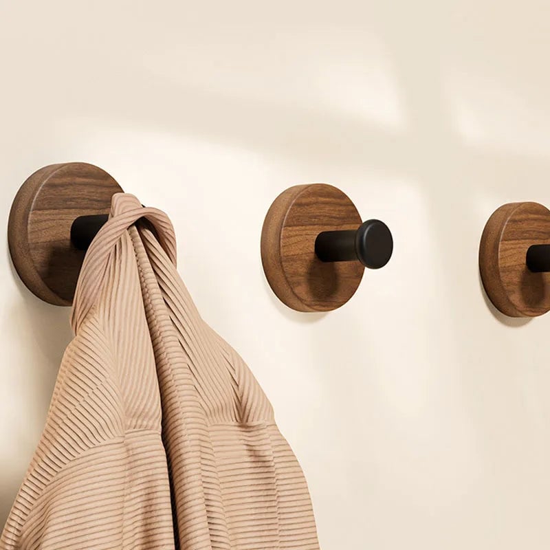 Self-Adhesive Natural Wood Wall Hooks - Modern Coat Hat Key Hanger