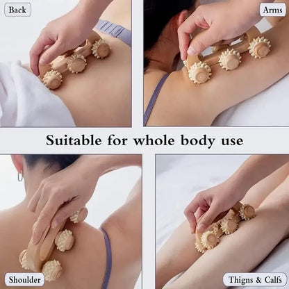 Wooden Massage Roller Tool - Manual Deep Tissue Massager for Back Neck