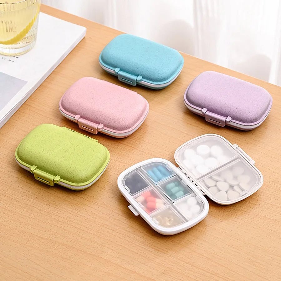 8 Grid Wheat Straw Pill Organizer with Seal Ring Travel Medicine Box