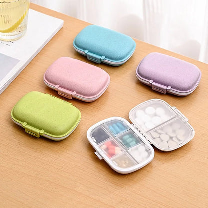 8 Grid Wheat Straw Pill Organizer with Seal Ring Travel Medicine Box