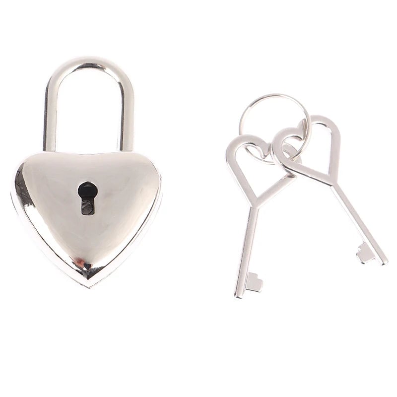 Silver Heart Mini Padlock with Key - Travel Luggage Jewelry Lock