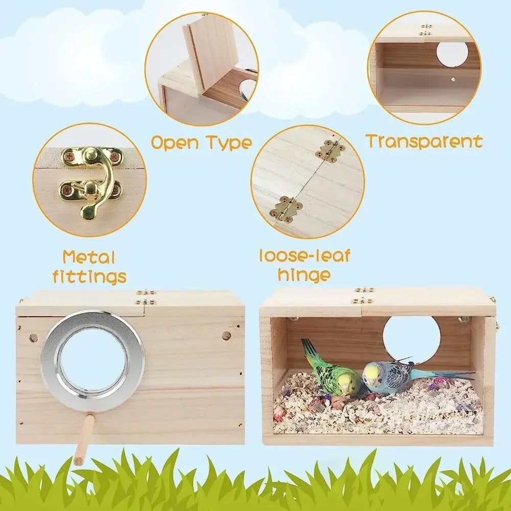 Transparent Parakeet Cockatiel Nesting Box Easy Clean Bird House