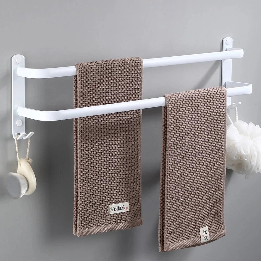 White Aluminum Wall Mount Bathroom Towel Rack Bar with Shelf Hook