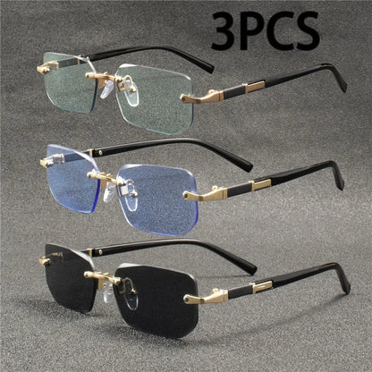 Rimless Rectangle Sunglasses - Unisex Small Square UV Protection