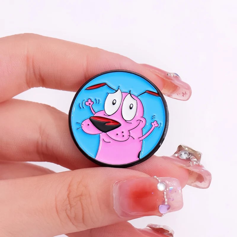 Courage Cowardly Dog Pink Enamel Brooch Pin - Kids Lapel Badge