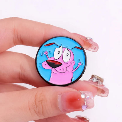 Courage Cowardly Dog Pink Enamel Brooch Pin - Kids Lapel Badge