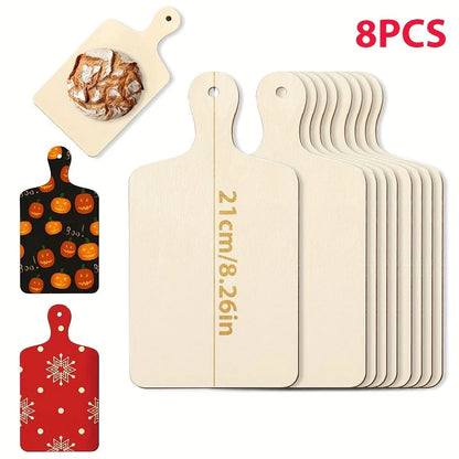 8pc Mini Wood Cutting Boards w/ Handle Rectangular Unfinished Craft