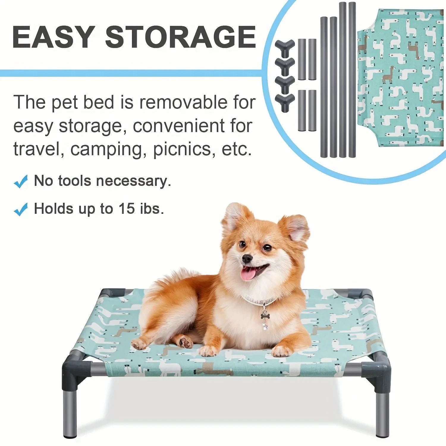 Raised Dog Hammock Bed Detachable Washable Mat Non-Slip Bottom