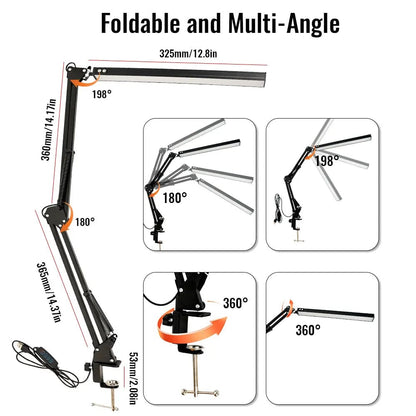 10W LED Clamp Desk Lamp - Adjustable Swing Arm, 3 Modes, 10 Levels