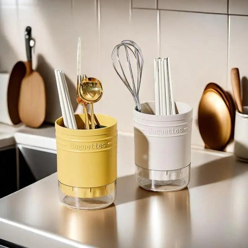 Multi-Functional Plastic Cutlery Storage Holder with Drain Design
