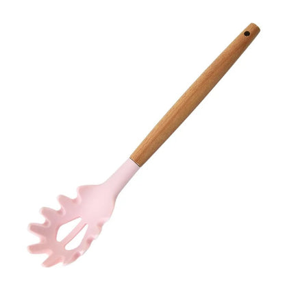 Wooden Handle Silicone Pasta Claw Non-Stick Spaghetti Strainer Tool