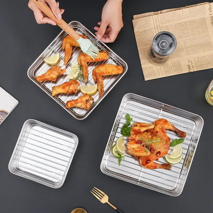 Square Stainless Steel Nonstick Baking Tray with Draining Grid