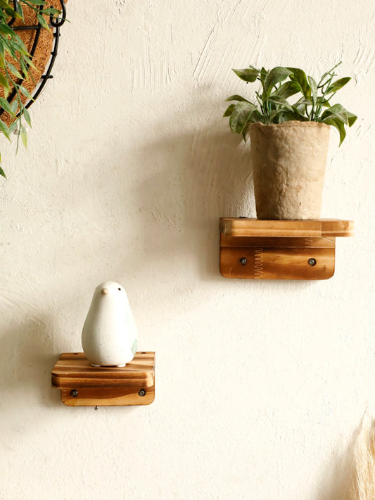 Square Wooden Floating Wall Shelf Rustic Ledge Boho Display Storage